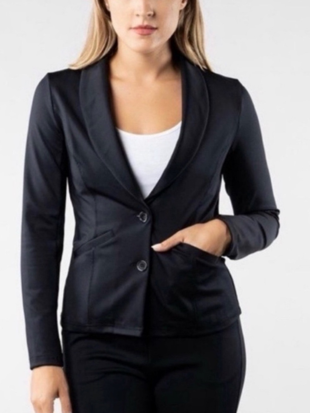 Buffbunny Black Tailored Women's Blazer (M) - Classic Shawl Collar